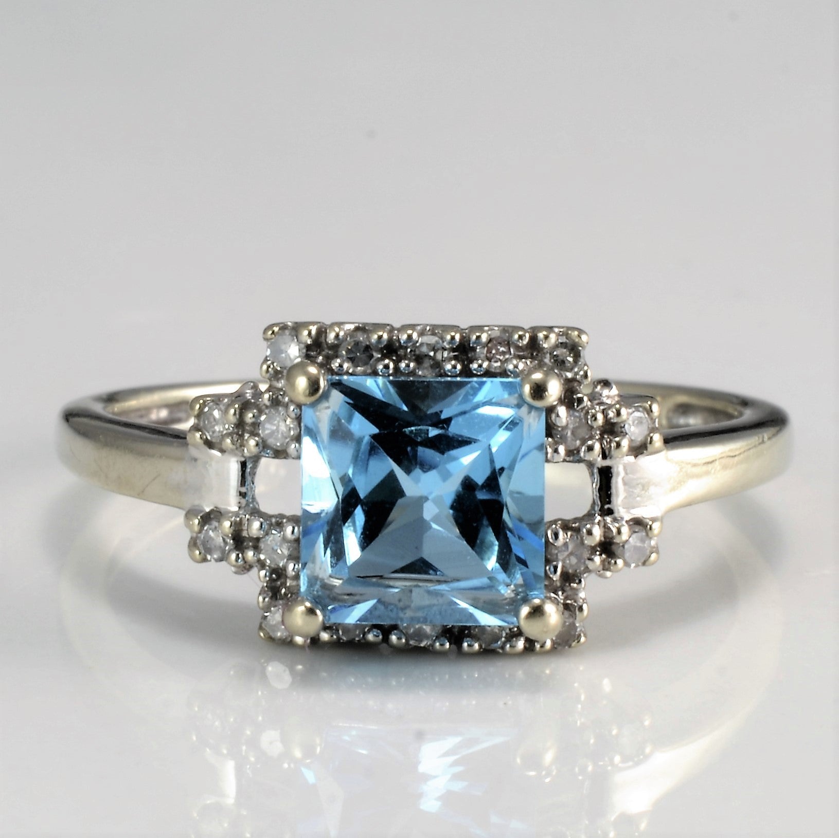 Halo Style Topaz & Diamond Ring | 0.09 ctw, SZ 6.5 |