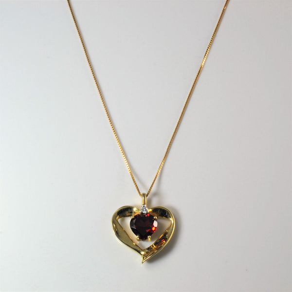 Garnet & Diamond Heart Necklace | 1.30ct, 0.02ct | 18