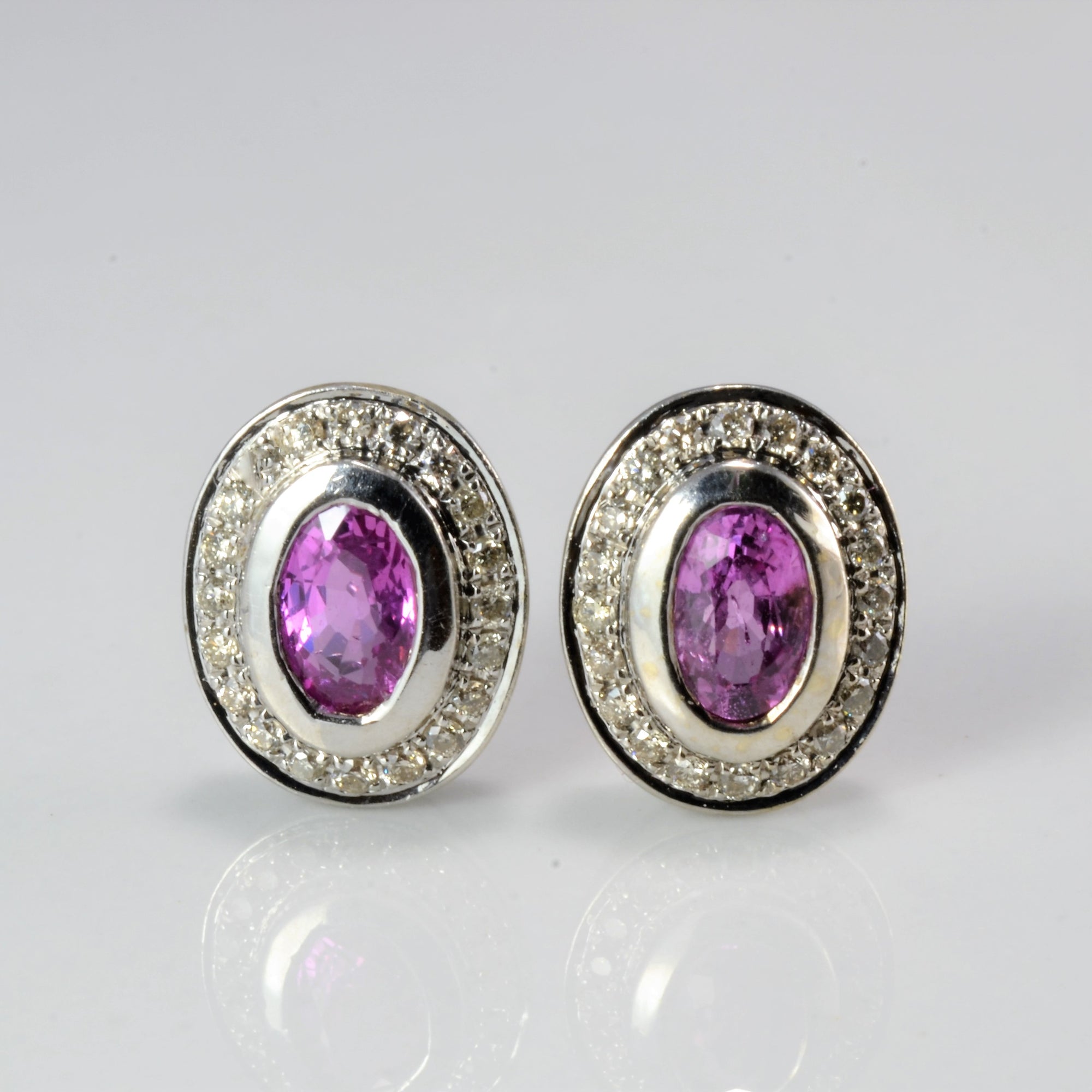 Halo Style Pink Sapphire & Diamond Stud Earrings | 0.20 ctw |