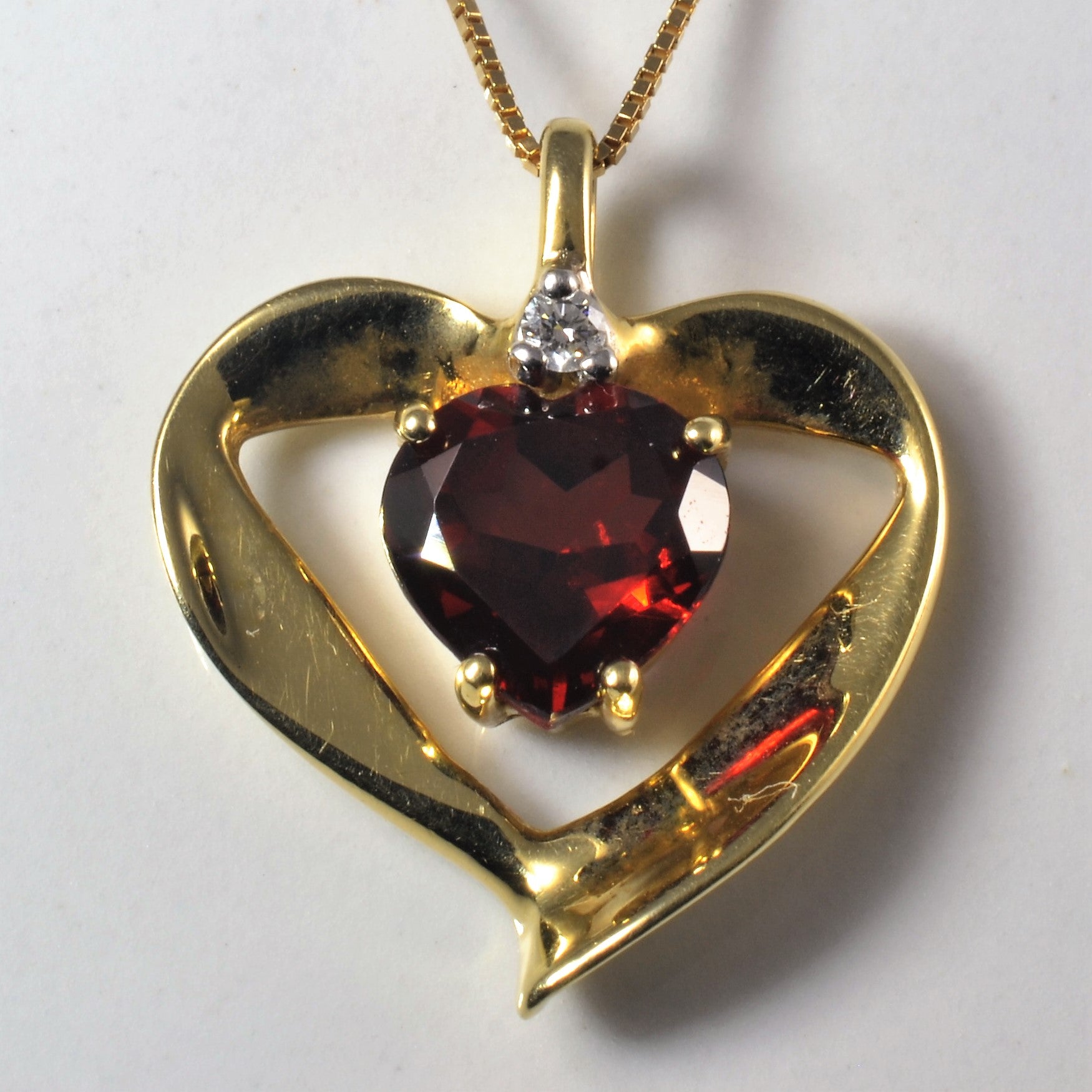 Garnet & Diamond Heart Necklace | 1.30ct, 0.02ct | 18" |