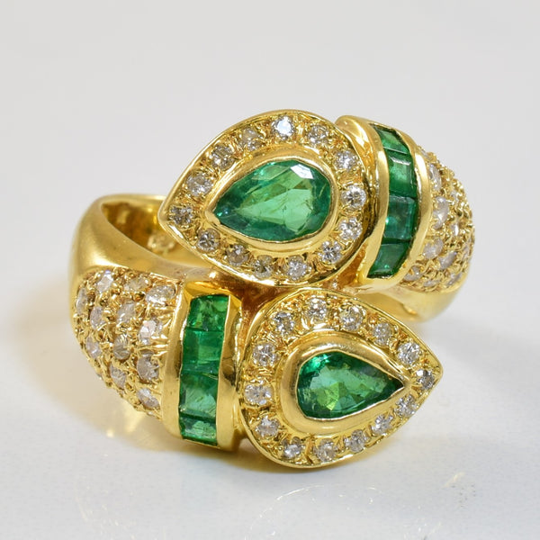 Emerald & Diamond Bypass Ring | 1.07ctw, 0.55ctw | SZ 6.5 |