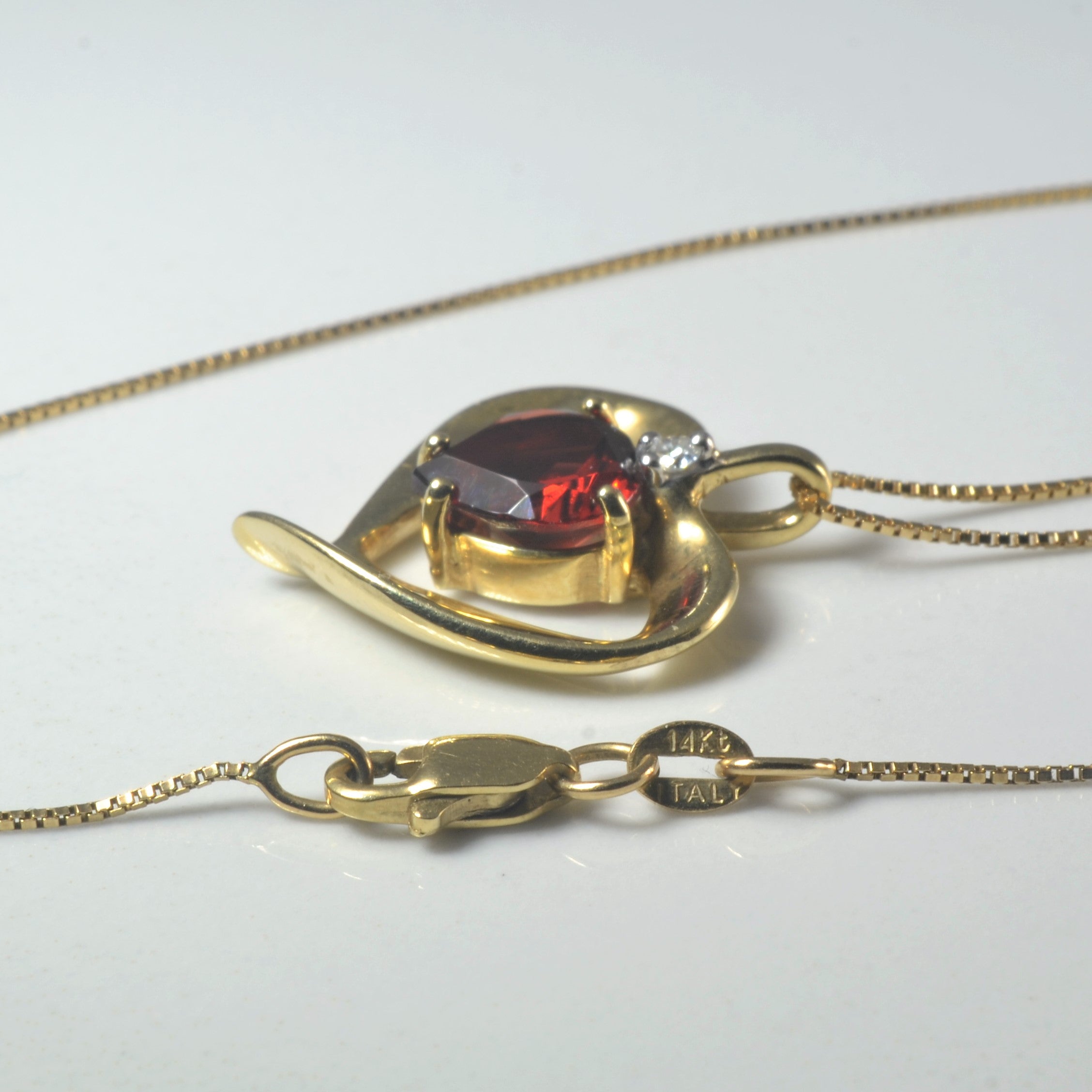 Garnet & Diamond Heart Necklace | 1.30ct, 0.02ct | 18" |