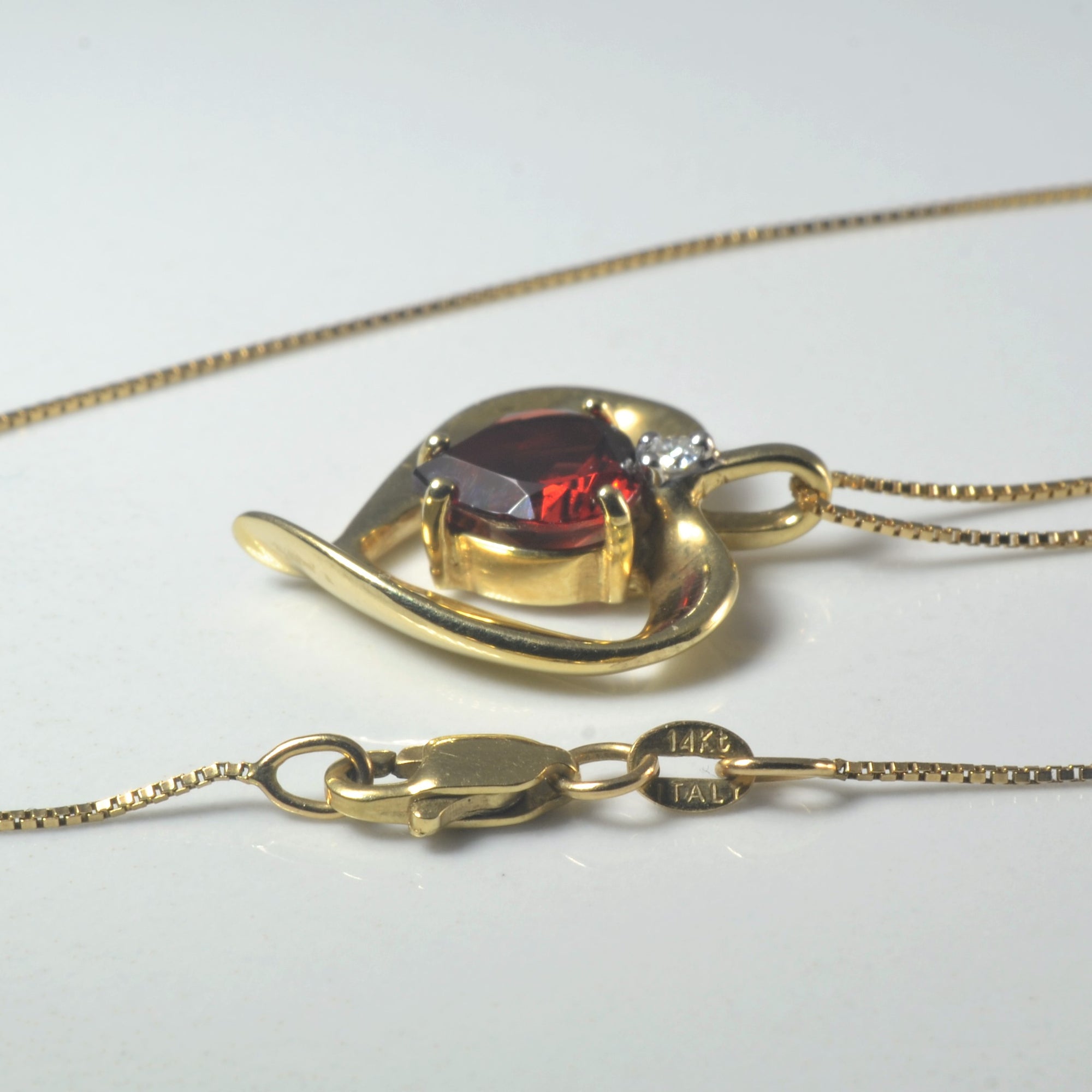 Garnet & Diamond Heart Necklace | 1.30ct, 0.02ct | 18