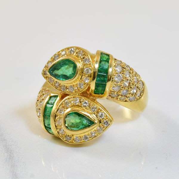 Emerald & Diamond Bypass Ring | 1.07ctw, 0.55ctw | SZ 6.5 |