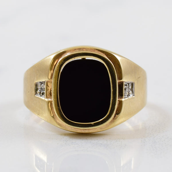 Black Onyx & Diamond Side Stone Ring | 0.01ctw, 1.60ct | SZ 7.5 |