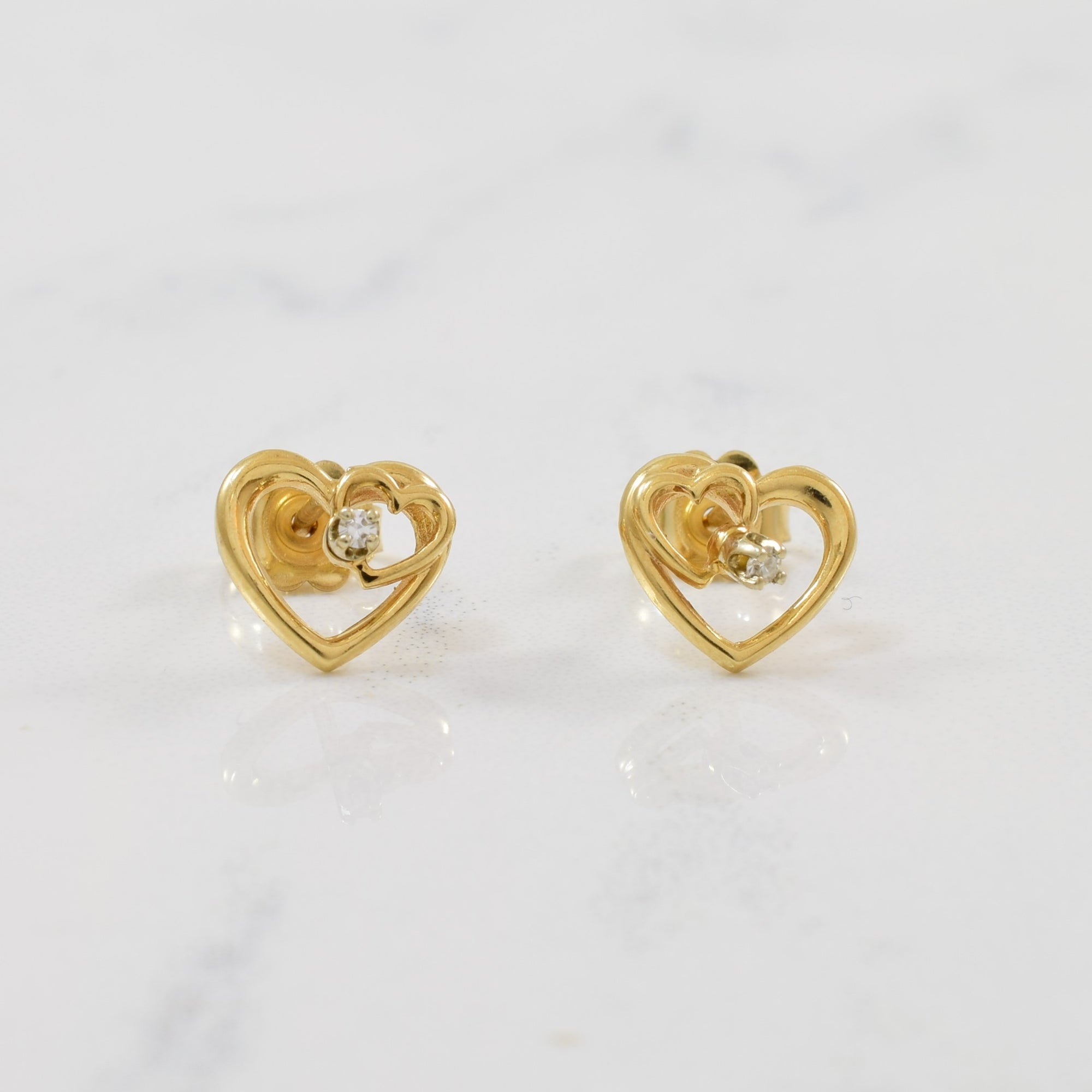 Double Heart Diamond Stud Earrings | 0.02ctw |
