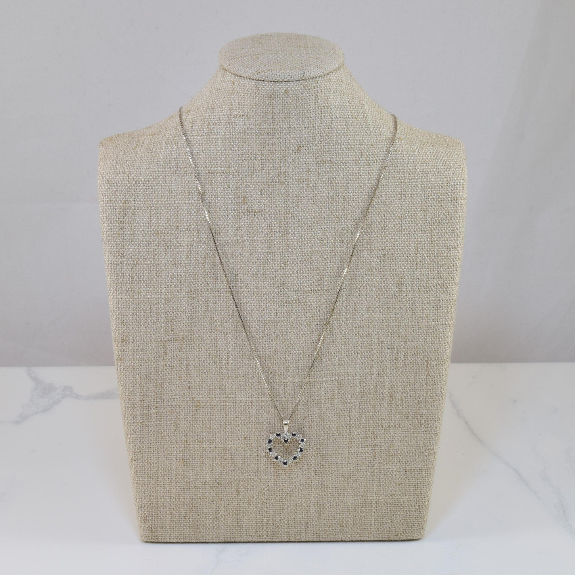 Sapphire & Diamond Heart Necklace | 0.12ctw, 0.05ctw | 20