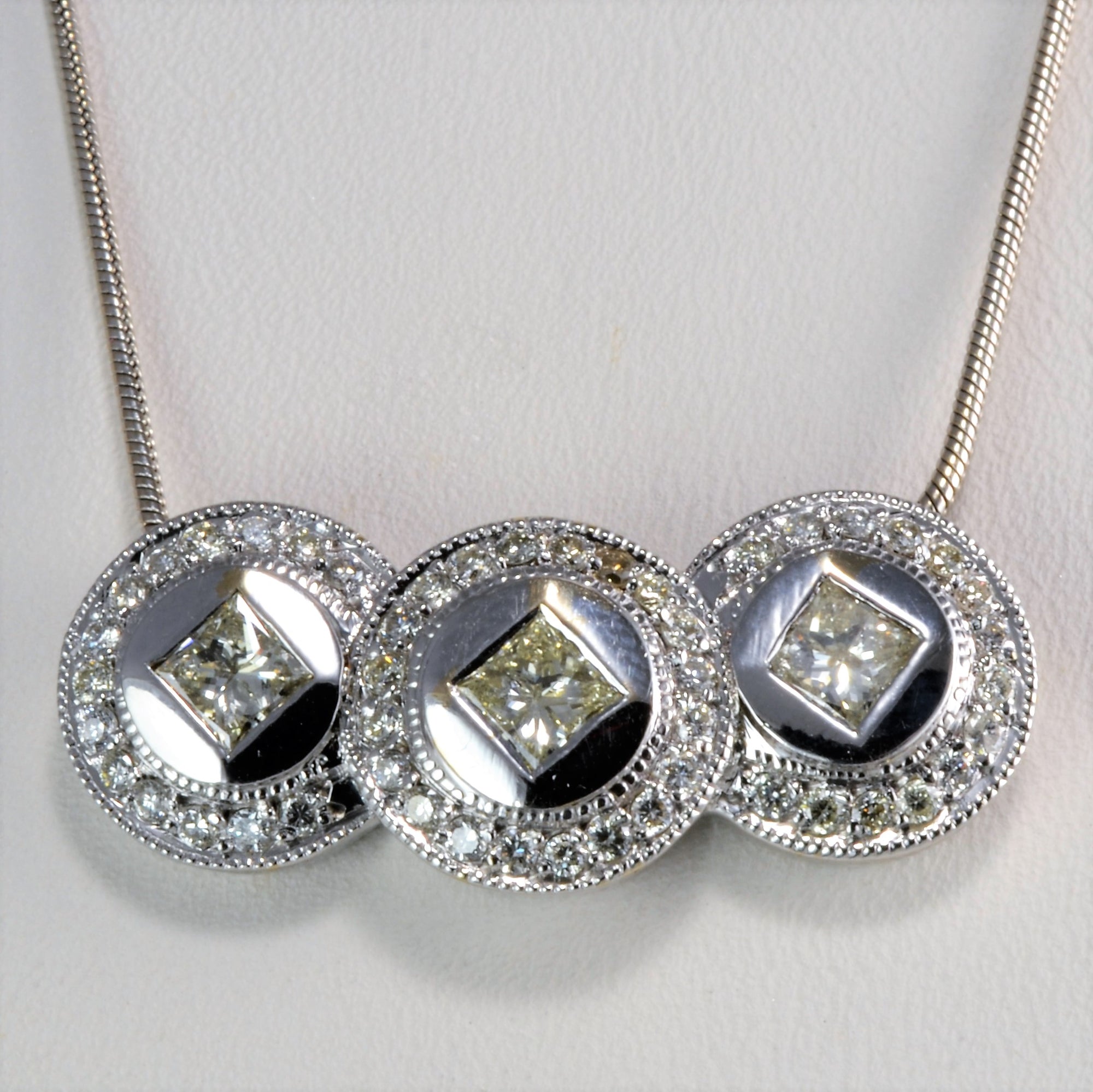 Triple Halo Diamond Milgrain Detail Pendant Necklace | 1.05 ctw, 18''|