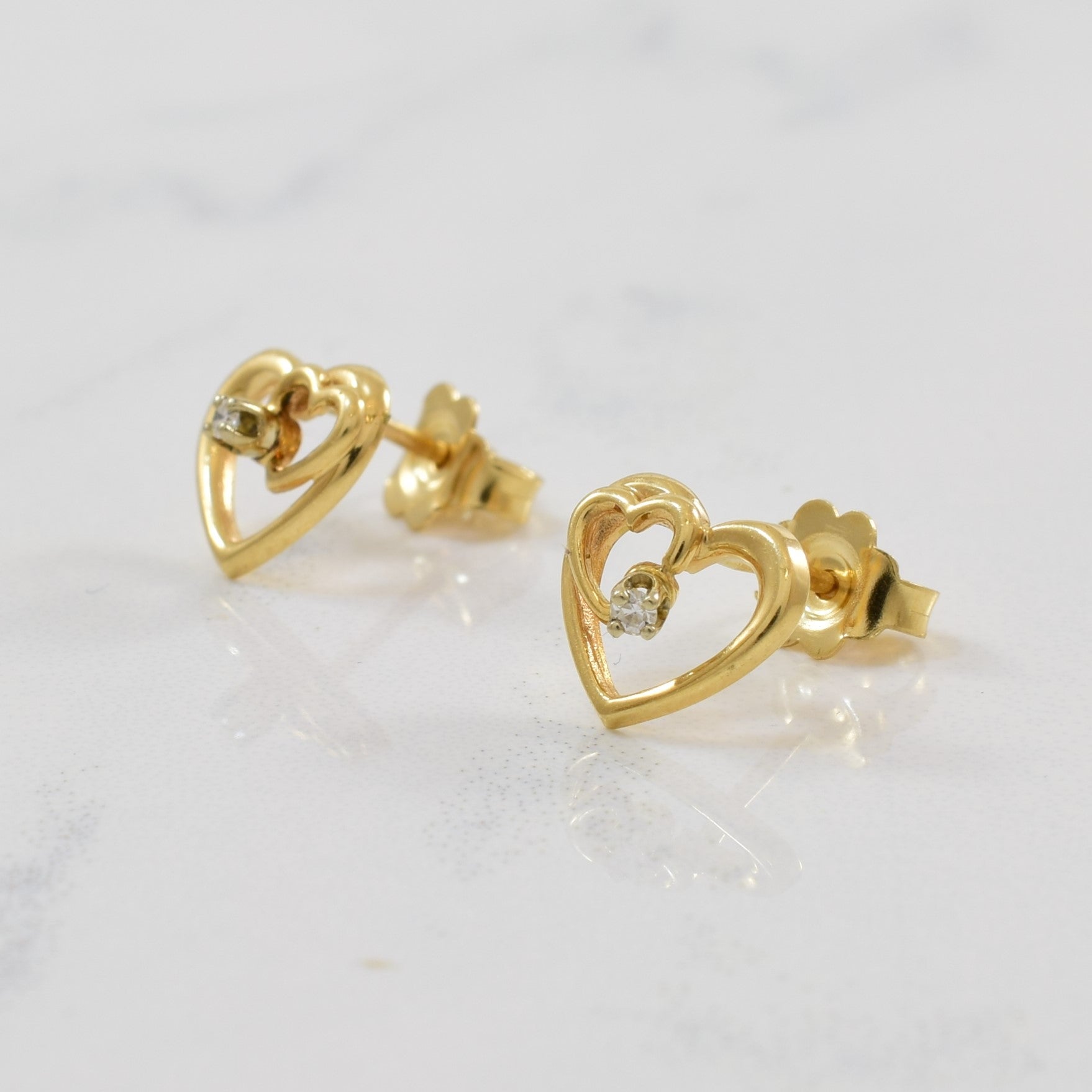 Double Heart Diamond Stud Earrings | 0.02ctw |
