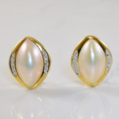 Marquise Shaped Mabe Pearl & Diamond Earrings | 18.00ctw, 0.16ctw |