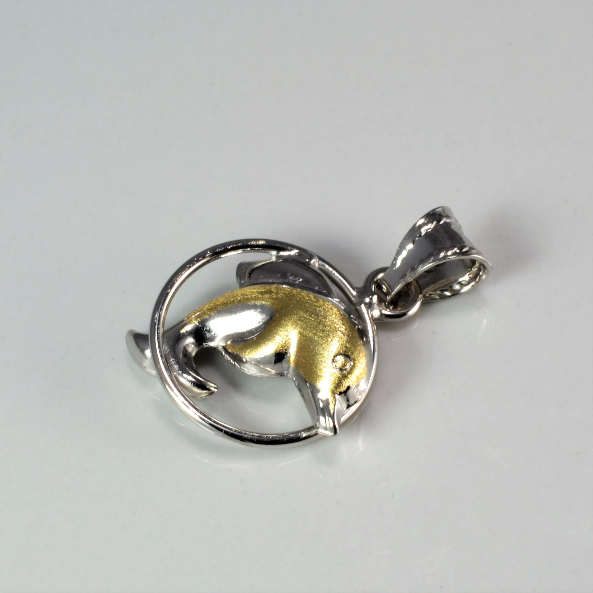 Two Tone Gold Dolphin Pendant |