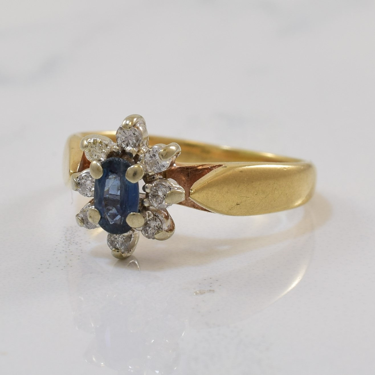 Petite Sapphire & Diamond Halo Ring | 0.35ct, 0.12ctw | SZ 3.5 |