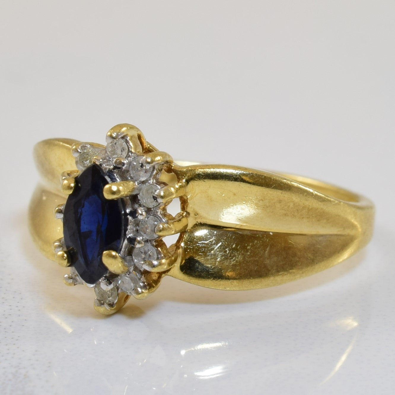 Blue Sapphire & Diamond Halo Ring | 0.27ct, 0.10ctw | SZ 5.5 |