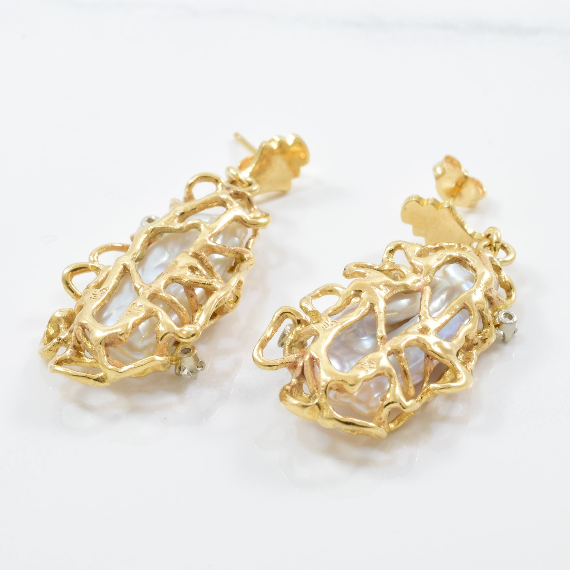 Baroque Pearl & Diamond Drop Earrings | 0.10ctw, 9.00ctw |