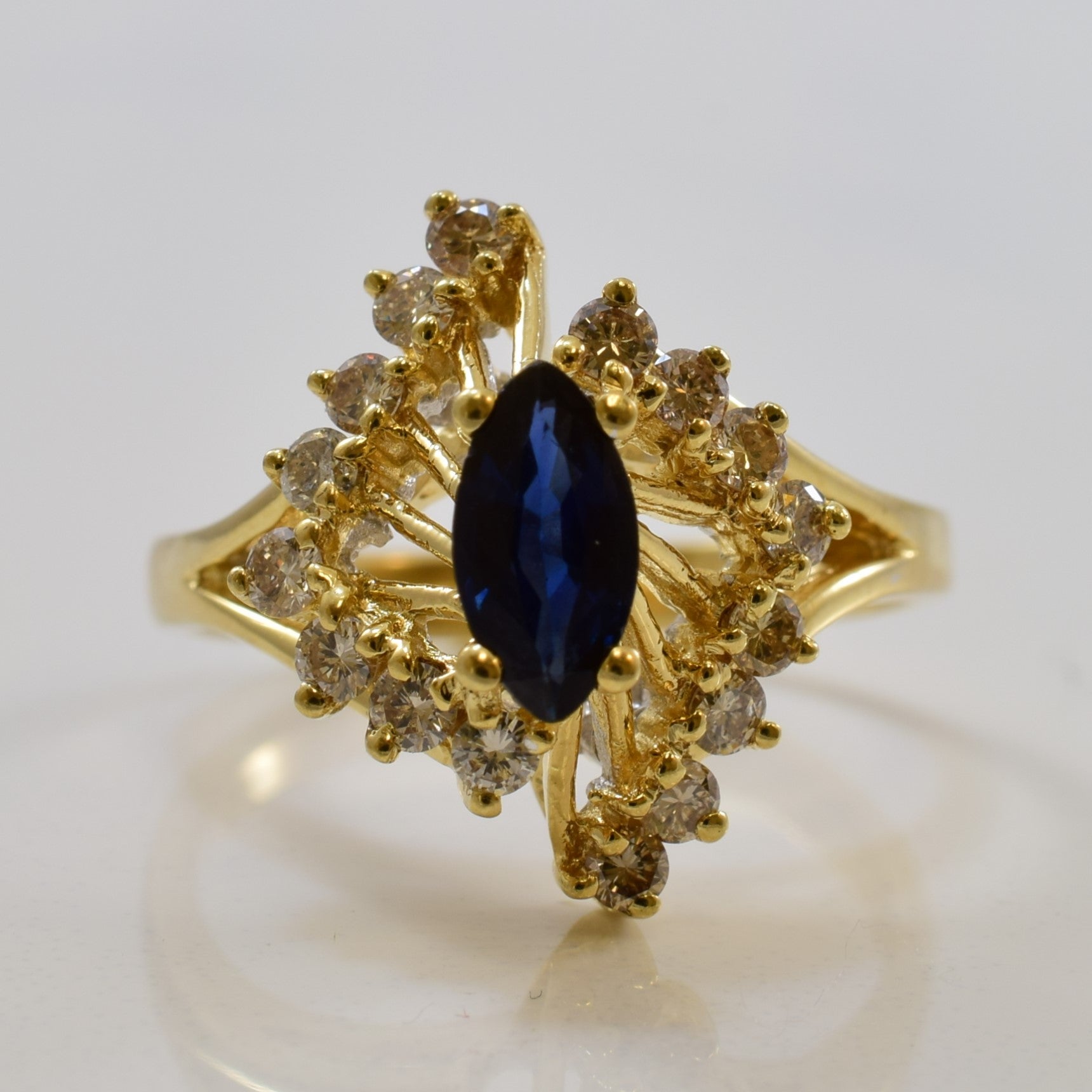 Marquise Blue Sapphire & Diamond Cocktail Ring | 0.52ct, 0.36ctw | SZ 7.5 |