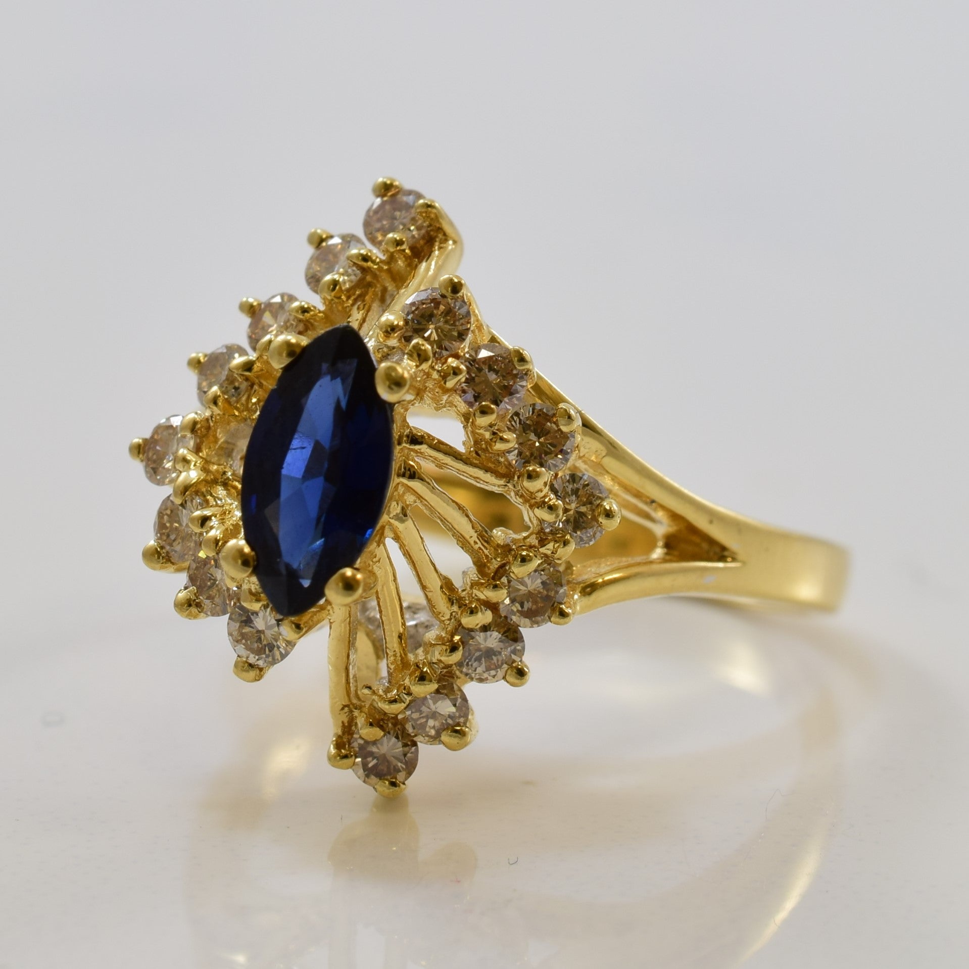 Marquise Blue Sapphire & Diamond Cocktail Ring | 0.52ct, 0.36ctw | SZ 7.5 |