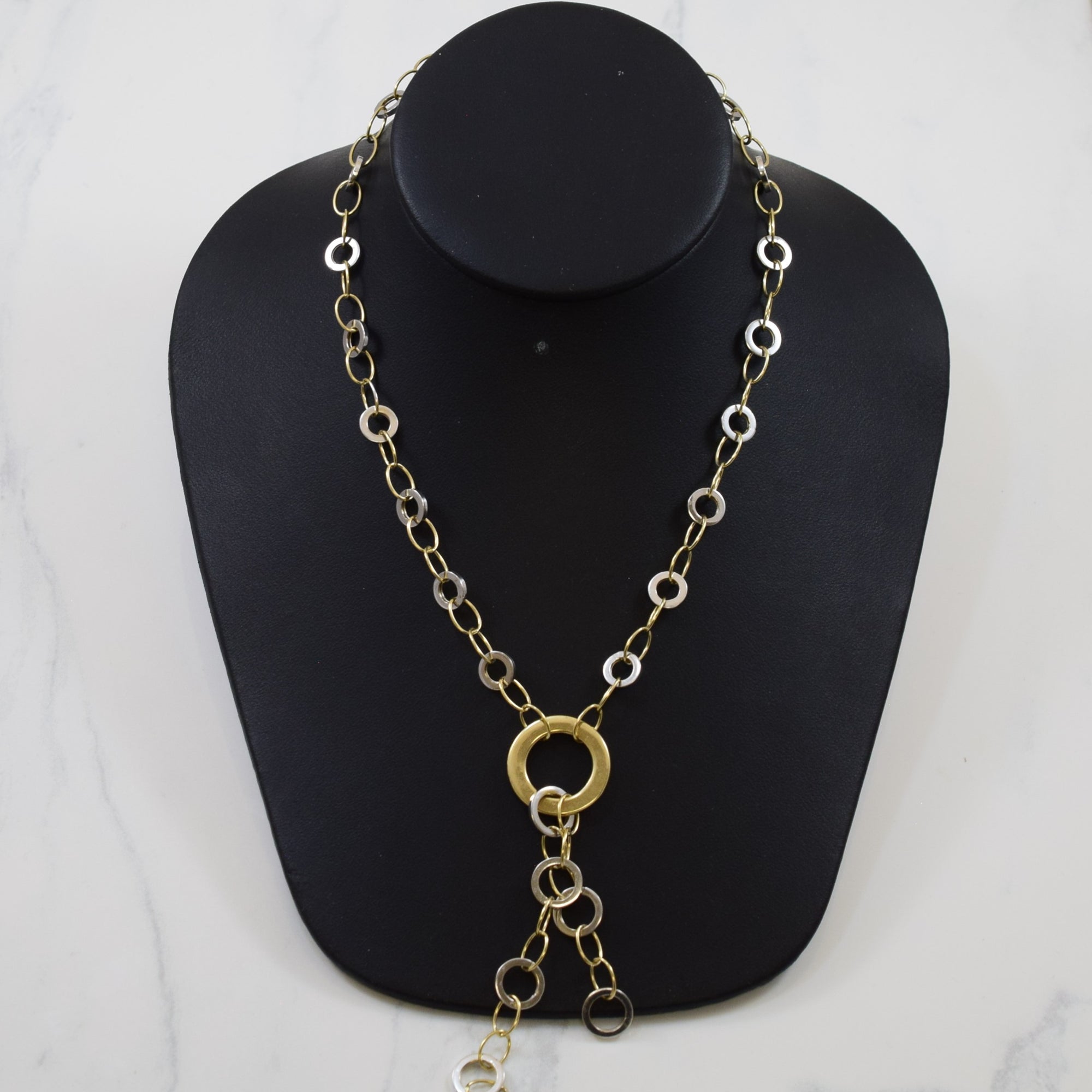 Two Tone Gold Rolo Chain Lariat Necklace | 22