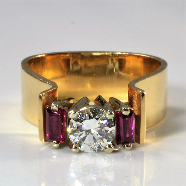 Diamond & Ruby Three Stone Ring | 0.70ct, 0.30ctw | SZ 7.25 |
