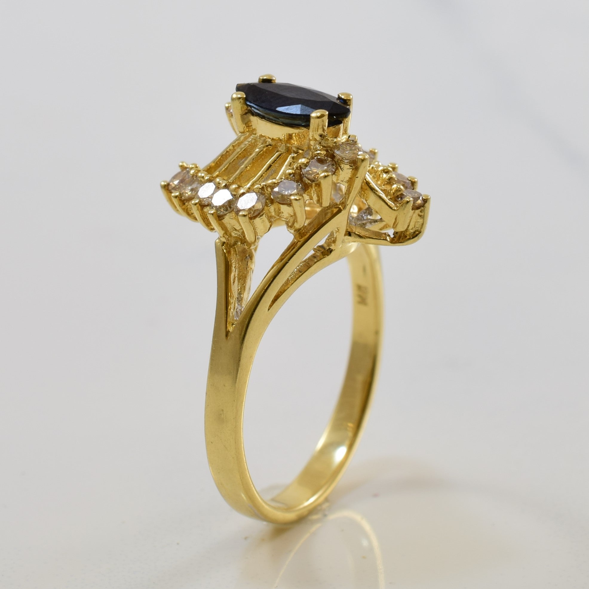 Marquise Blue Sapphire & Diamond Cocktail Ring | 0.52ct, 0.36ctw | SZ 7.5 |