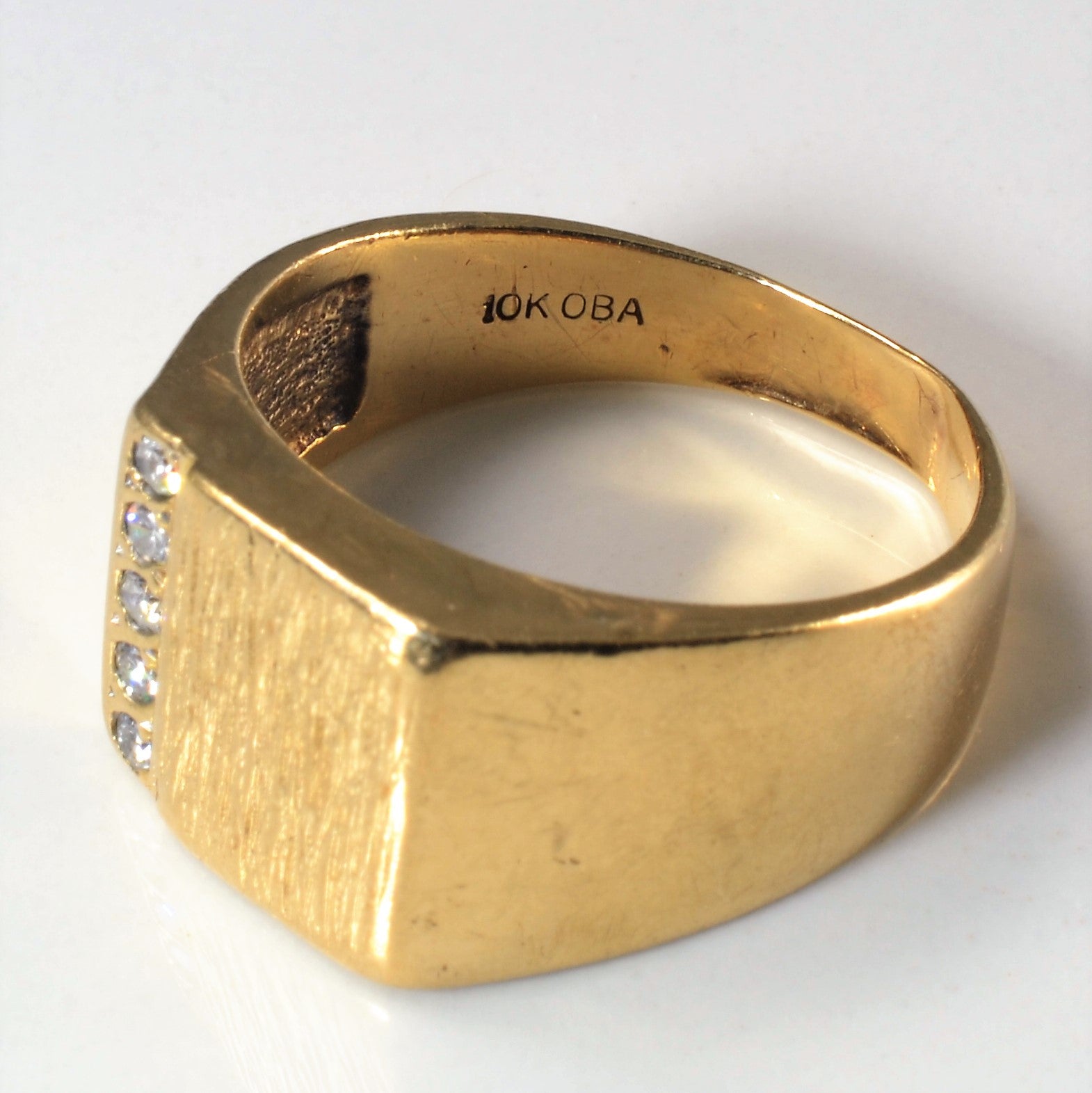 Brushed Gold Diamond Signet Ring | 0.10ctw | SZ 9.75 |