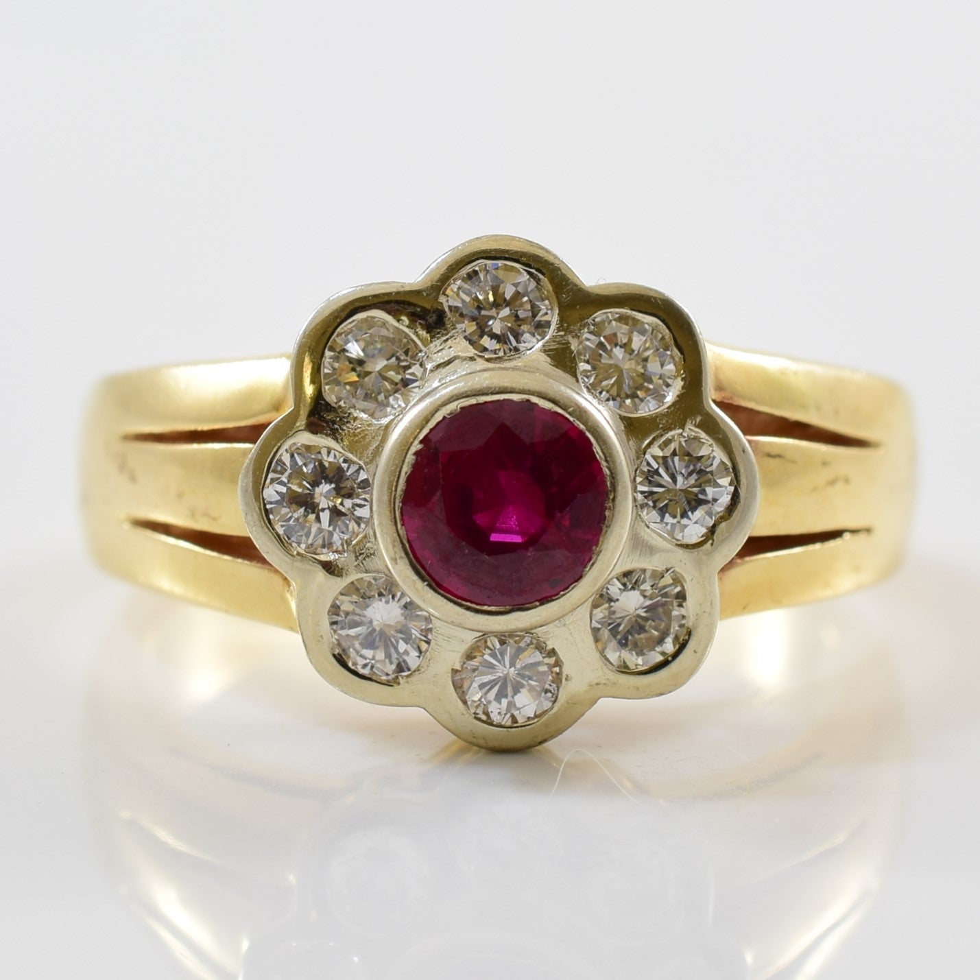 Bezel Set Floral Ruby Ring | 0.40ctw, 0.50ct | SZ 6 |