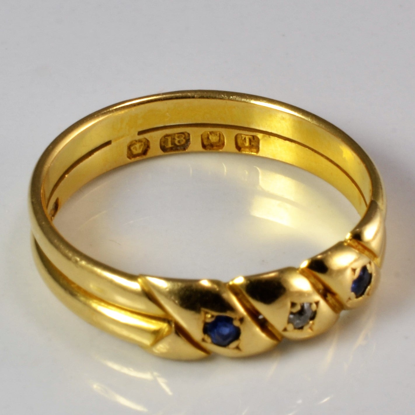 Georgian Diamond & Sapphire Double Band Ring | 0.02 ctw, SZ 6.5 |