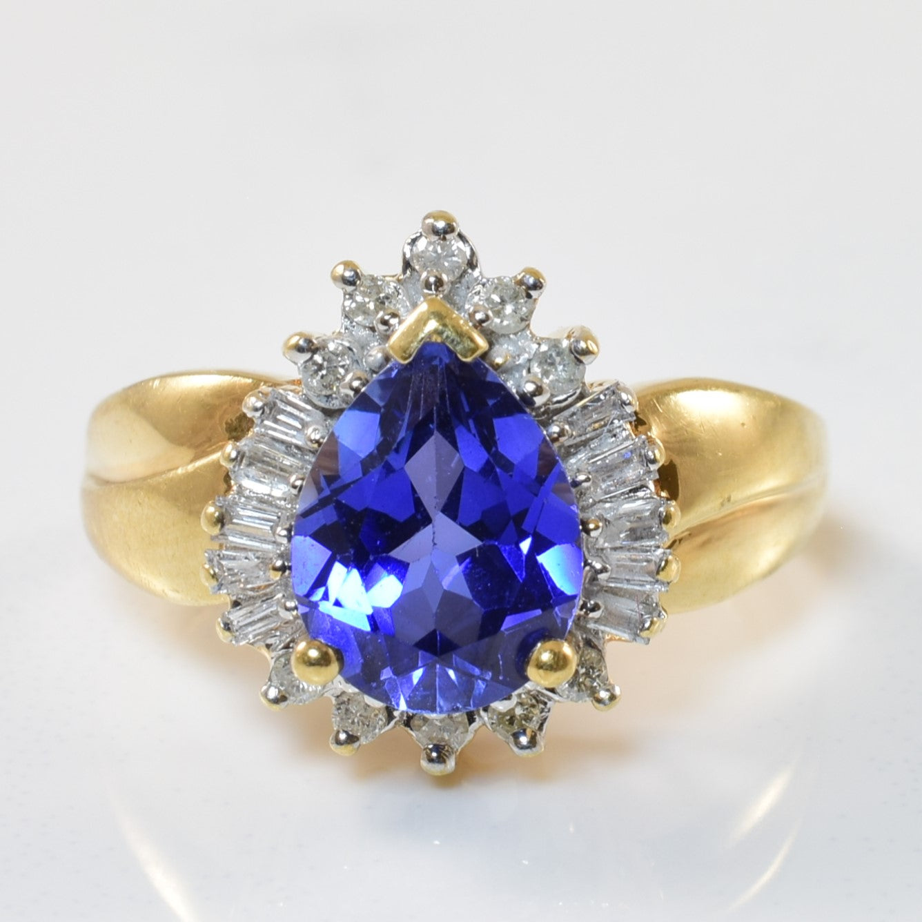 Pear Cut Synthetic Sapphire & Diamond Ring | 2.50ct, 0.20ctw | SZ 3.25 |