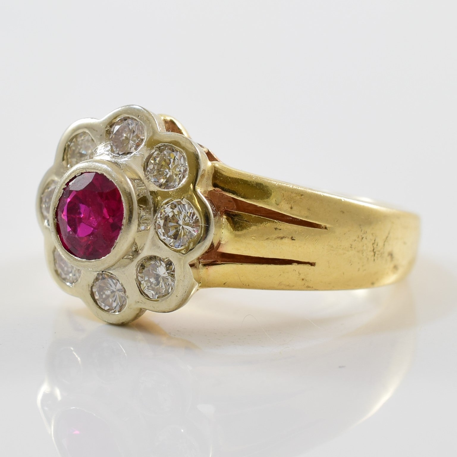 Bezel Set Floral Ruby Ring | 0.40ctw, 0.50ct | SZ 6 |