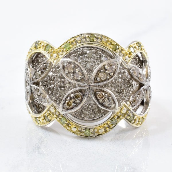 Champagne & Yellow Diamond Floral Cocktail Ring | 0.47ctw | SZ 8 |