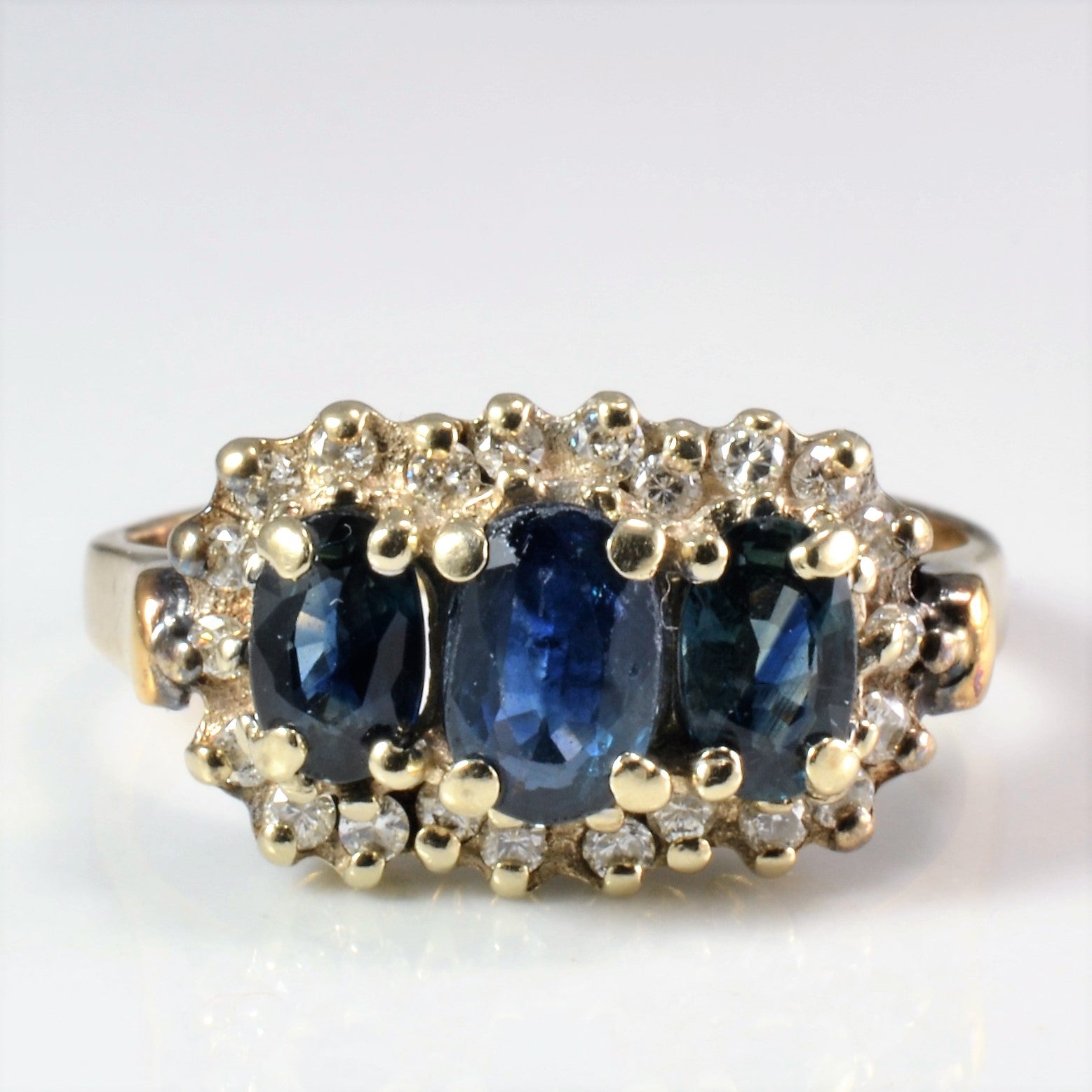 Three Stone Sapphire & Diamond Cocktail Ring | 0.18 ctw, SZ 5.75 |