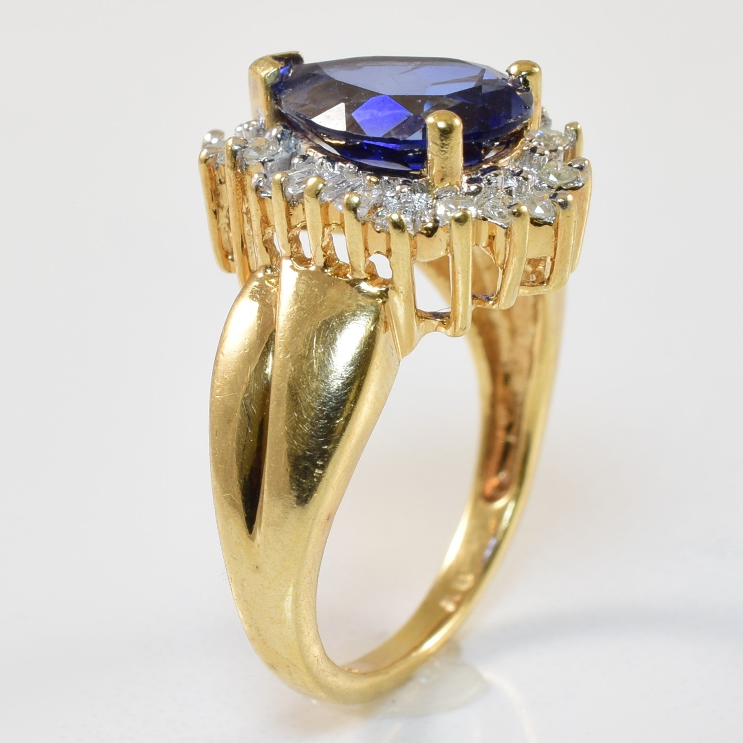 Pear Cut Synthetic Sapphire & Diamond Ring | 2.50ct, 0.20ctw | SZ 3.25 |