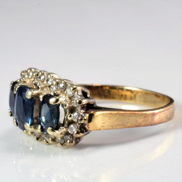 Three Stone Sapphire & Diamond Cocktail Ring | 0.18 ctw, SZ 5.75 |