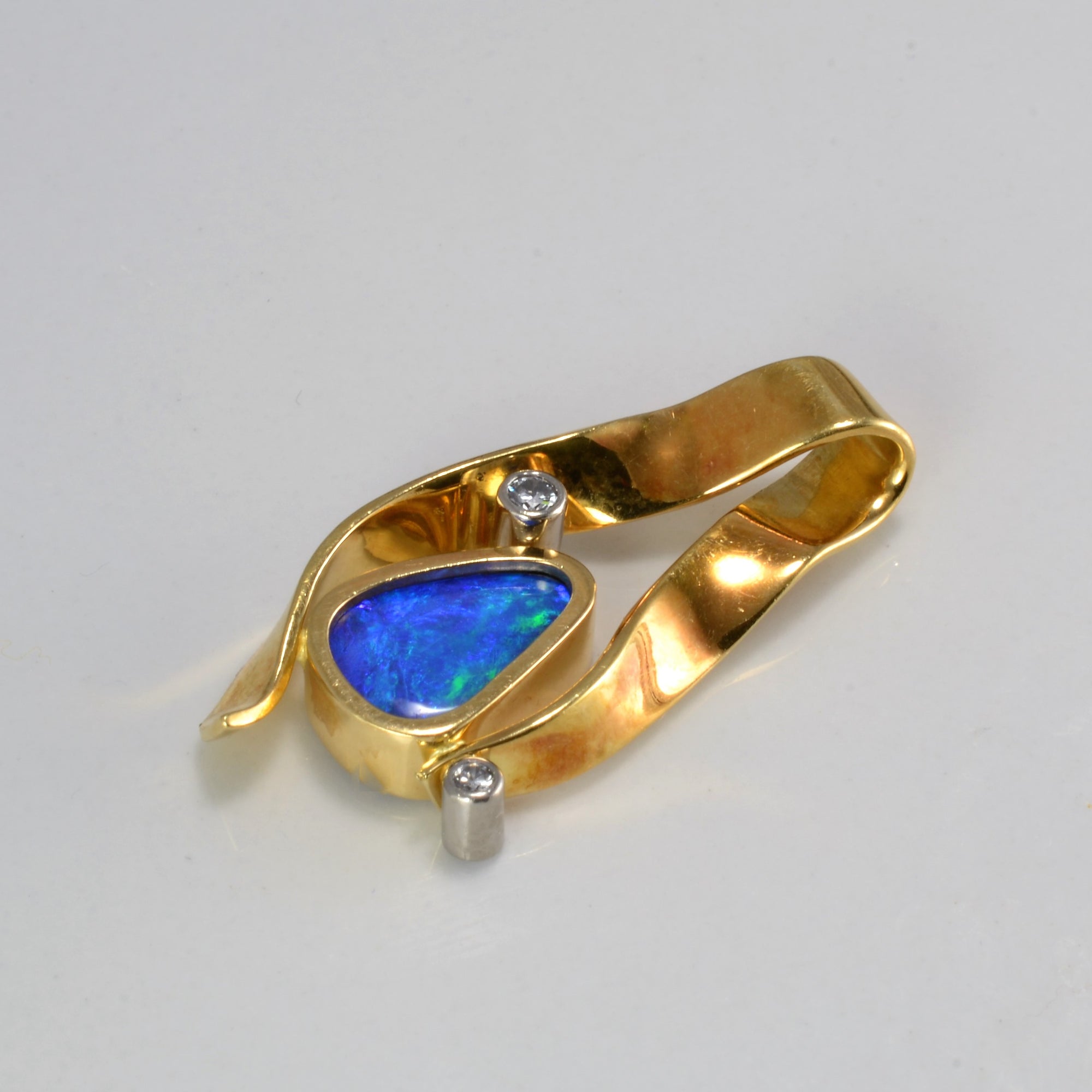 Bezel Set Opal & Diamond Textured Pendant | 0.05 ctw |