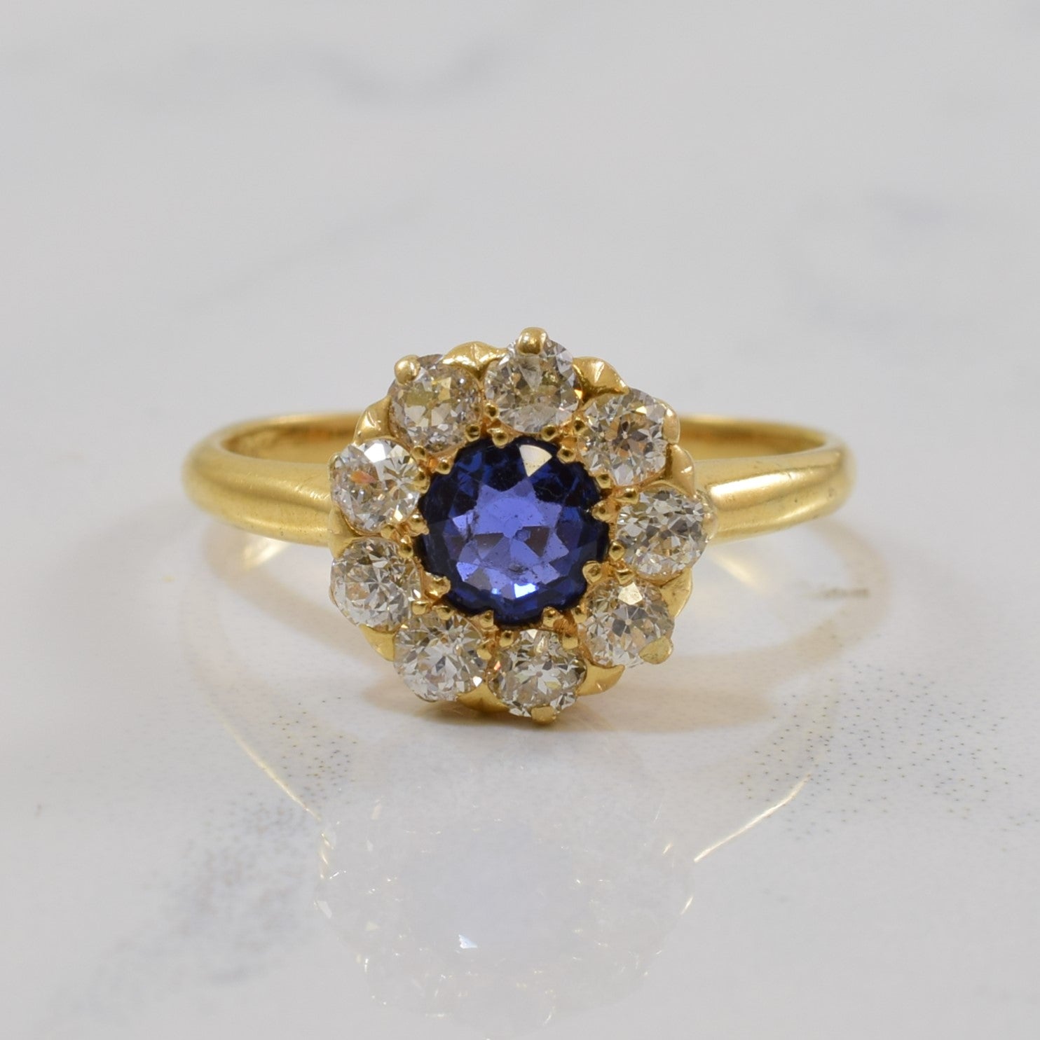 Edwardian Blue Sapphire & Diamond Halo Ring | 0.50ct, 0.40ctw | SZ 5 |