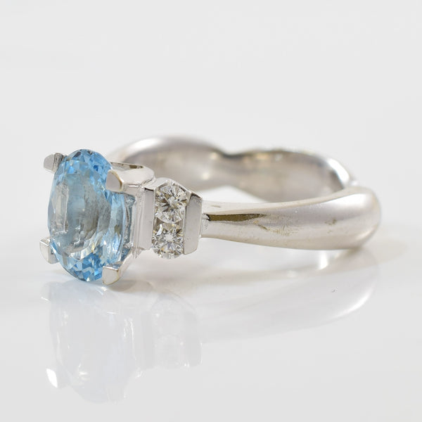 Scalloped Band Aquamarine & Diamond Ring | 0.24ctw, 1.35ct | SZ 6 |