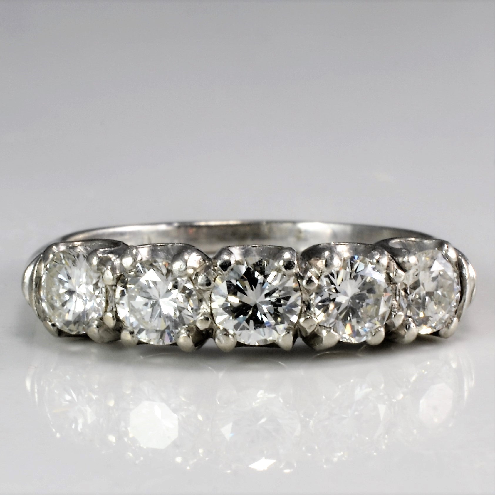 Five Stone Diamond Iridium Wedding Ring | 0.90 ctw, SZ 5.75 |