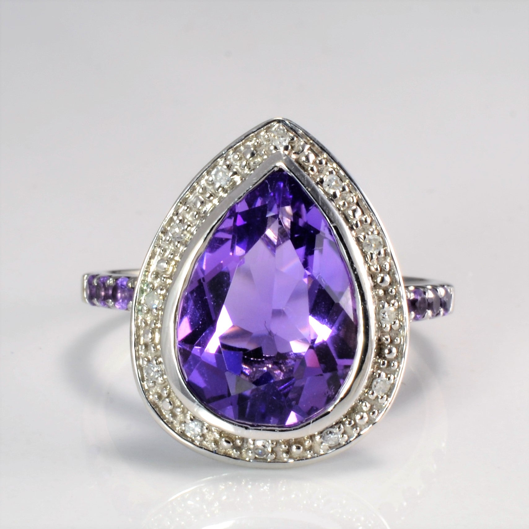 Bezel Set Amethyst & Diamond Ring | 0.06 ctw Diamond & 4.25 ct Amethyst, SZ 9 |