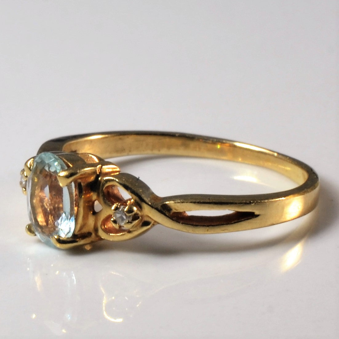 Three Stone Aquamarine & Diamond Ring | 0.28ct, 0.02ctw | SZ 5 |