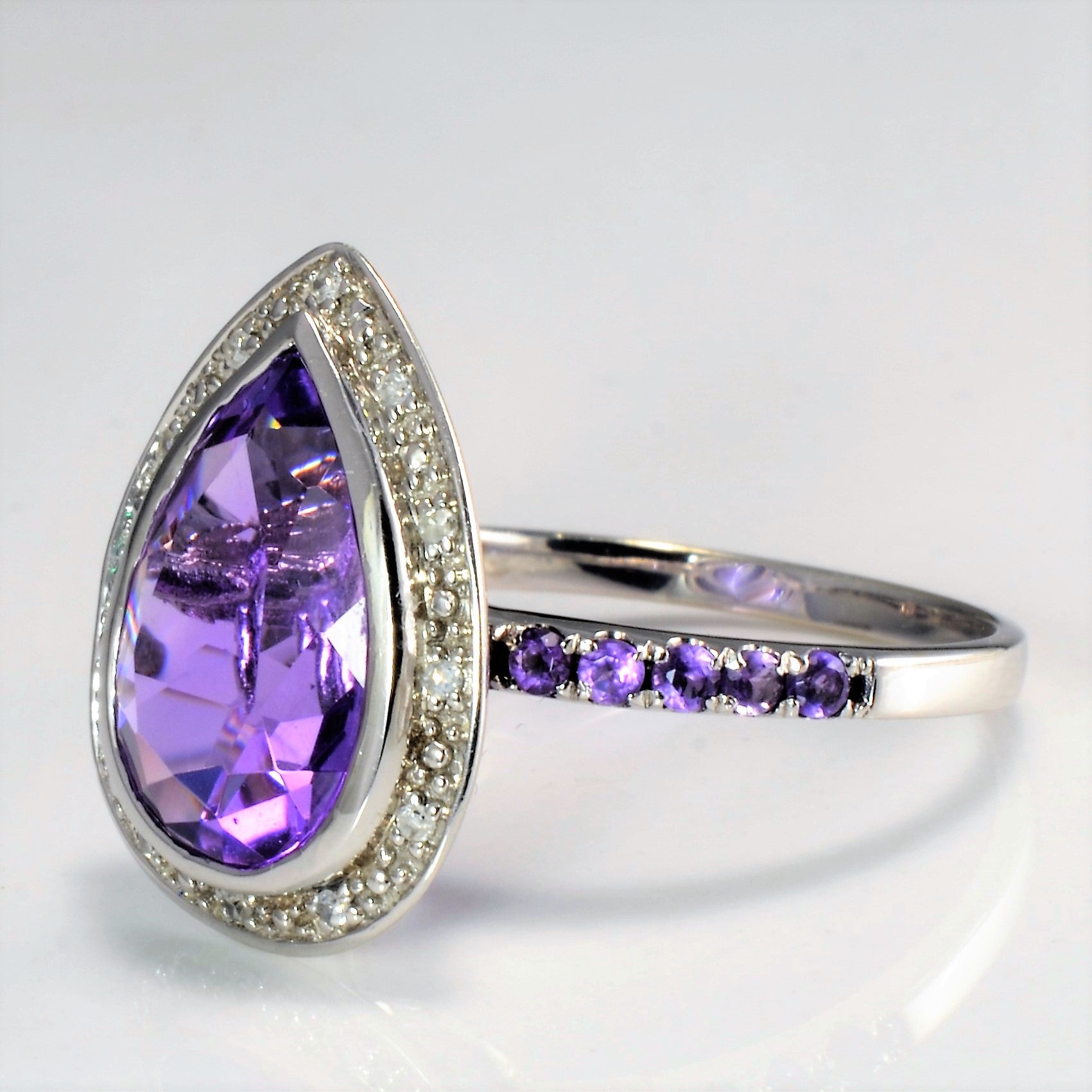 Bezel Set Amethyst & Diamond Ring | 0.06 ctw Diamond & 4.25 ct Amethyst, SZ 9 |