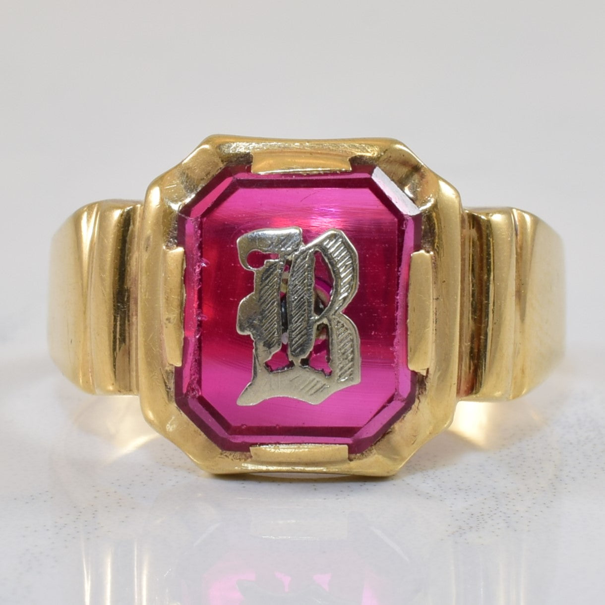 Initial 'B' Synthetic Ruby Signet Ring | 4.00ct | SZ 10.5 |