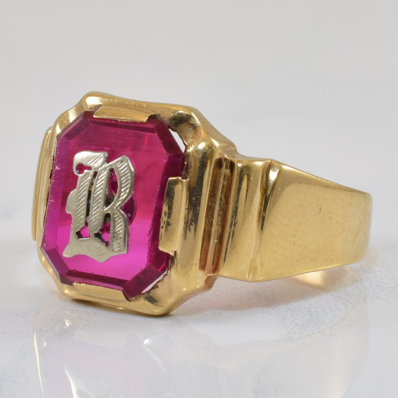 Initial 'B' Synthetic Ruby Signet Ring | 4.00ct | SZ 10.5 |