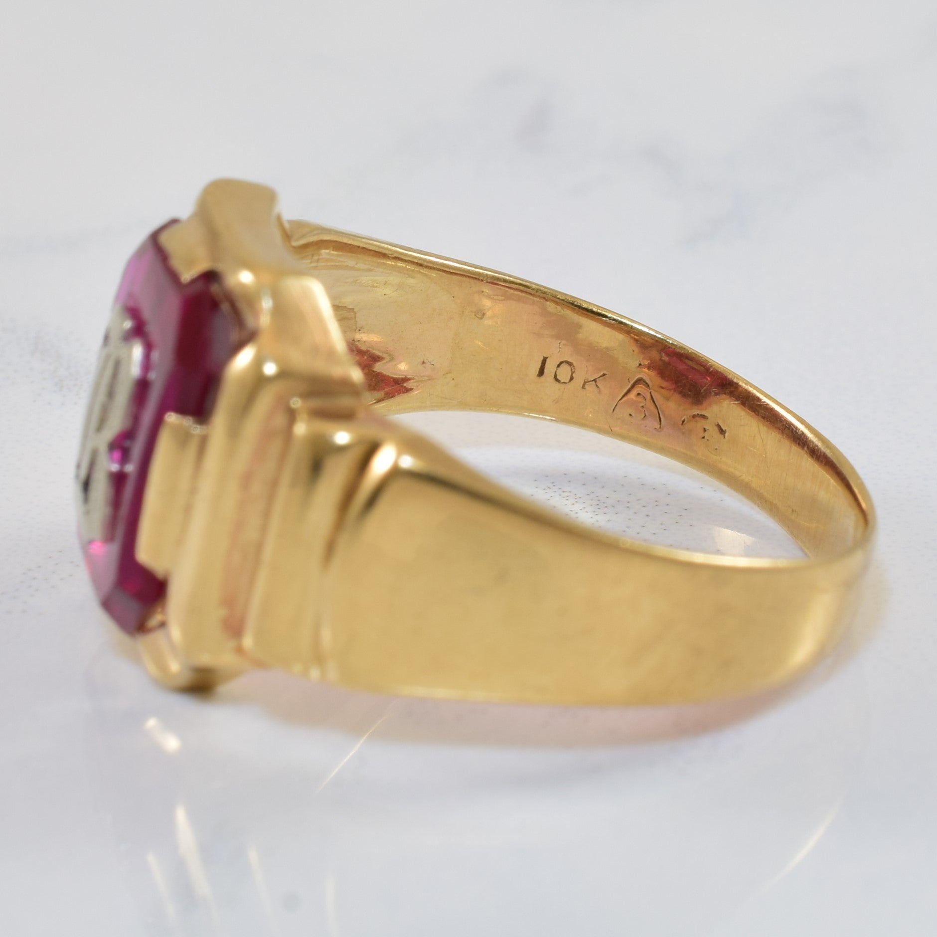 Initial 'B' Synthetic Ruby Signet Ring | 4.00ct | SZ 10.5 |