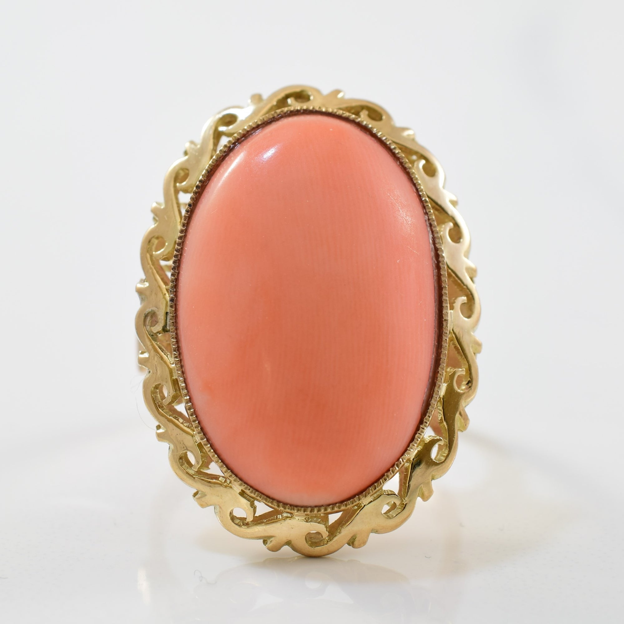 1960s Oval Coral Cocktail Ring | 12.76ct | SZ 5.5 |