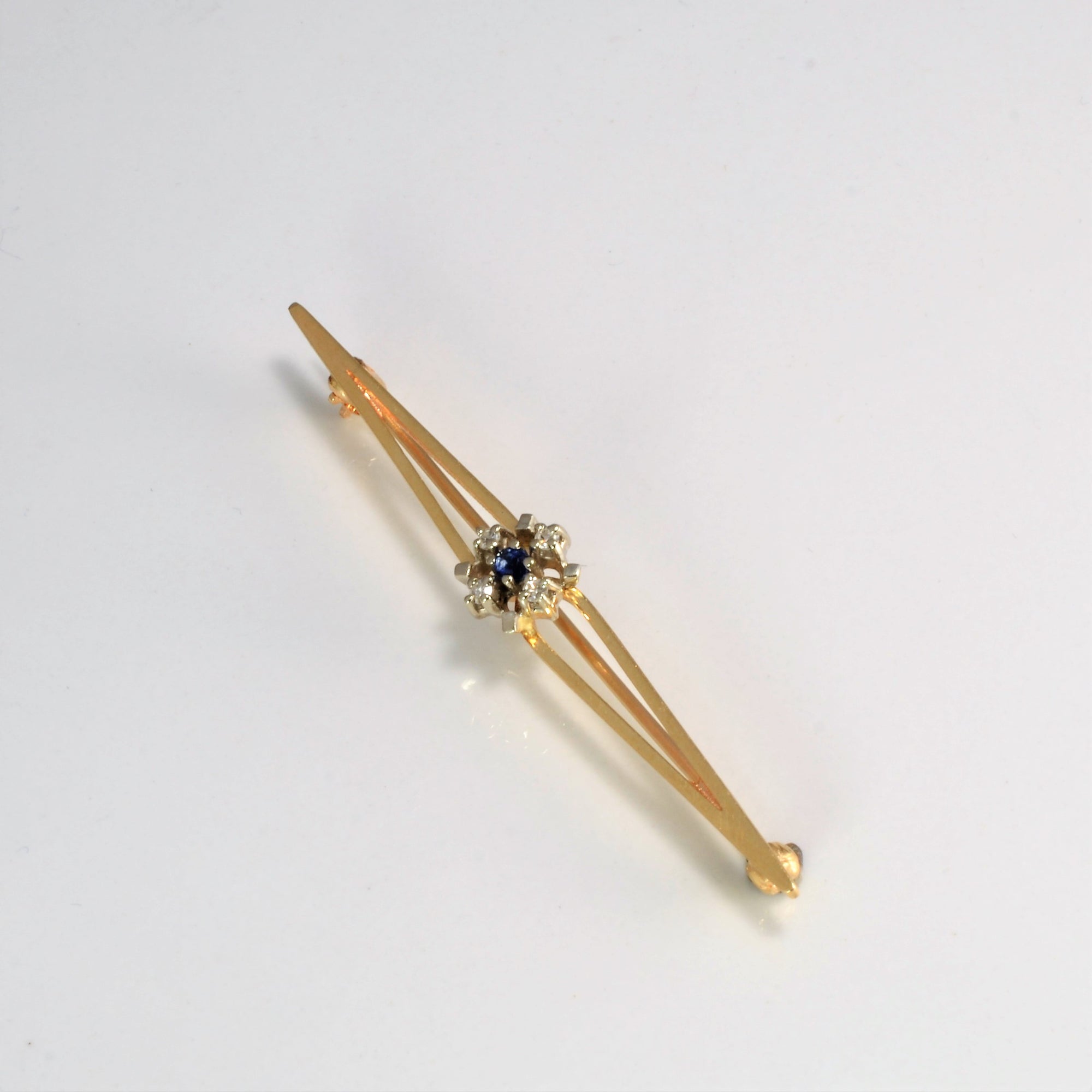 Sapphire & Diamond Gold Pin | 0.04 ctw |