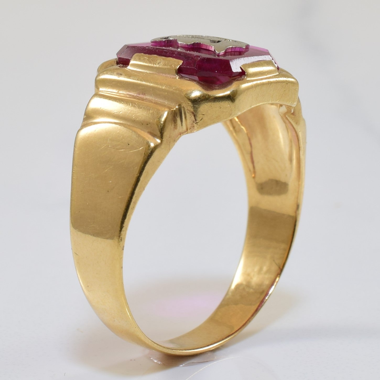 Initial 'B' Synthetic Ruby Signet Ring | 4.00ct | SZ 10.5 |