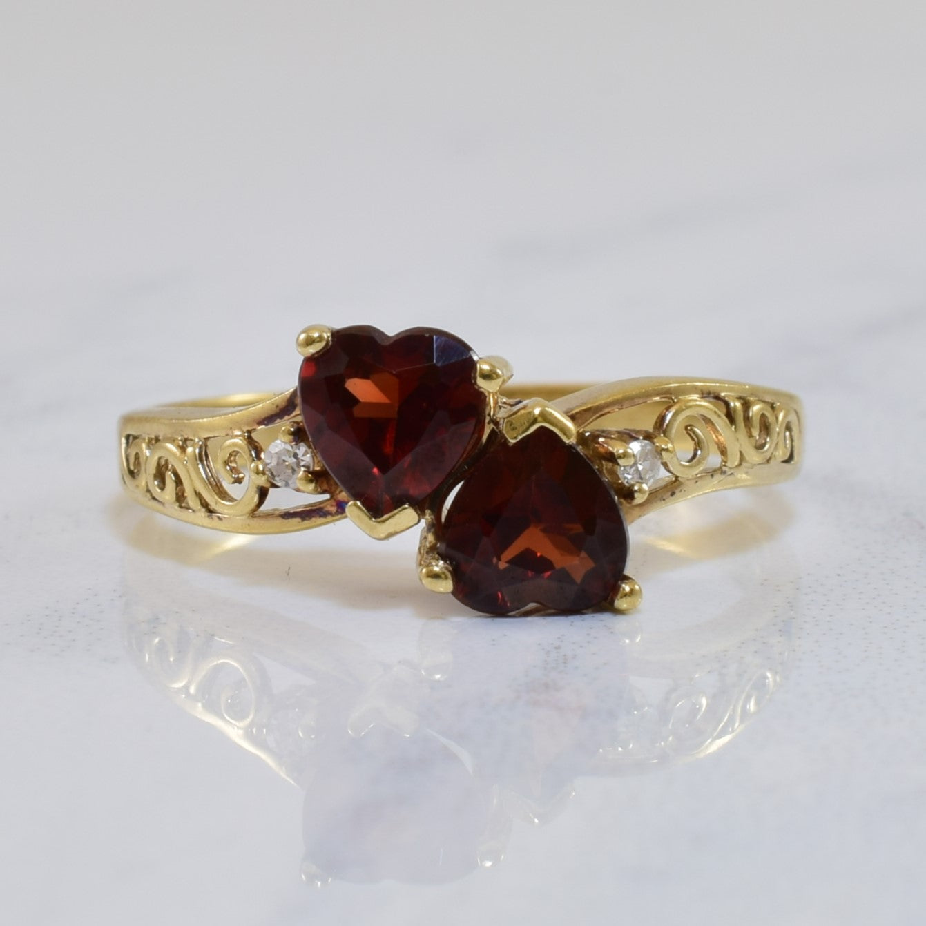 Garnet & Diamond Double Heart Ring | 1.40ctw, 0.02ctw | SZ 6.75 |