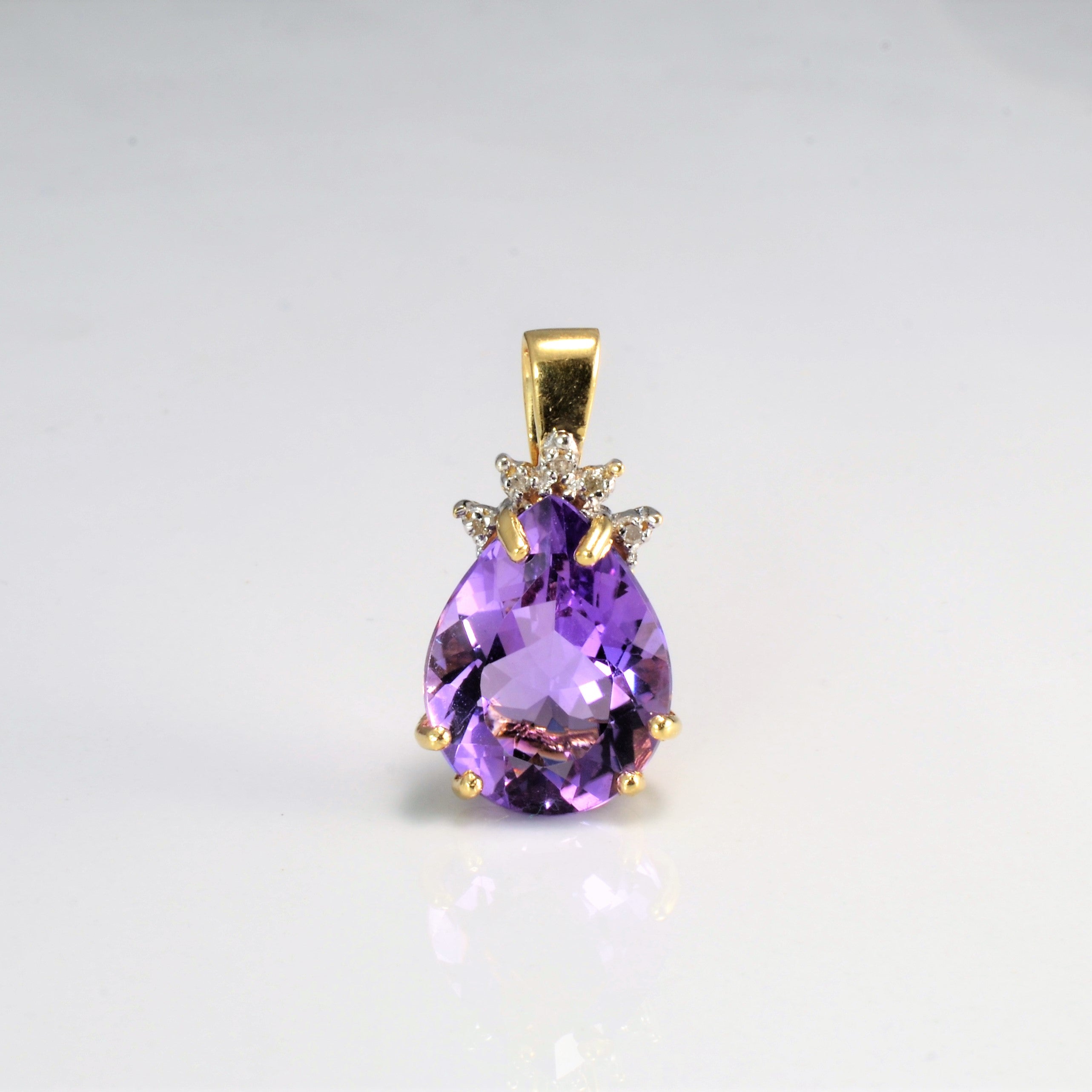 Amethyst & Diamond Drop Pendant | 0.02 ctw |