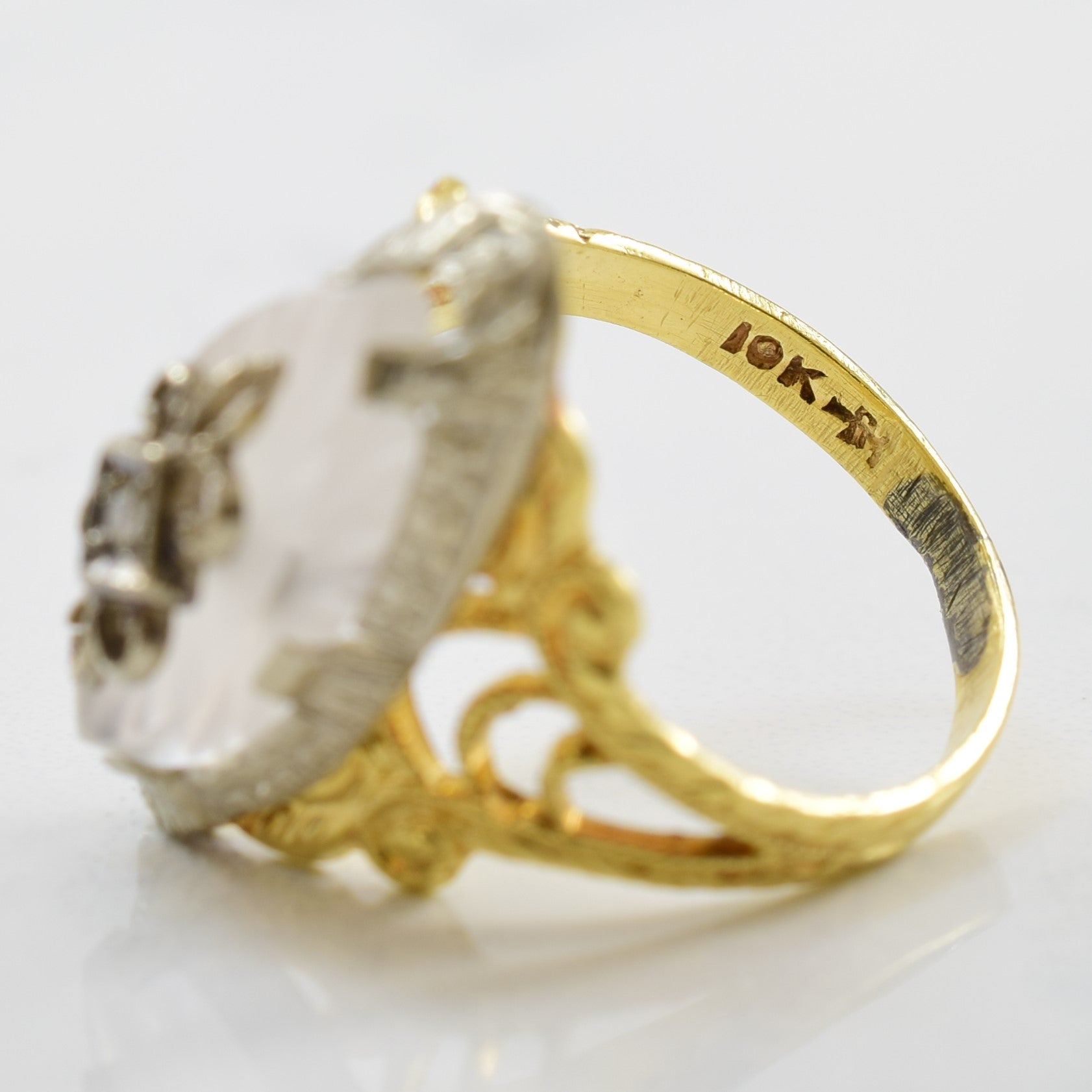 Art Deco Era Quartz & Diamond Ring | 0.01ctw | SZ 4 |
