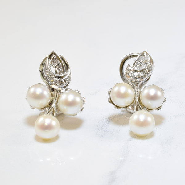 Pearl & Diamond Clip On Earrings | 7.50ctw, 0.20ctw |