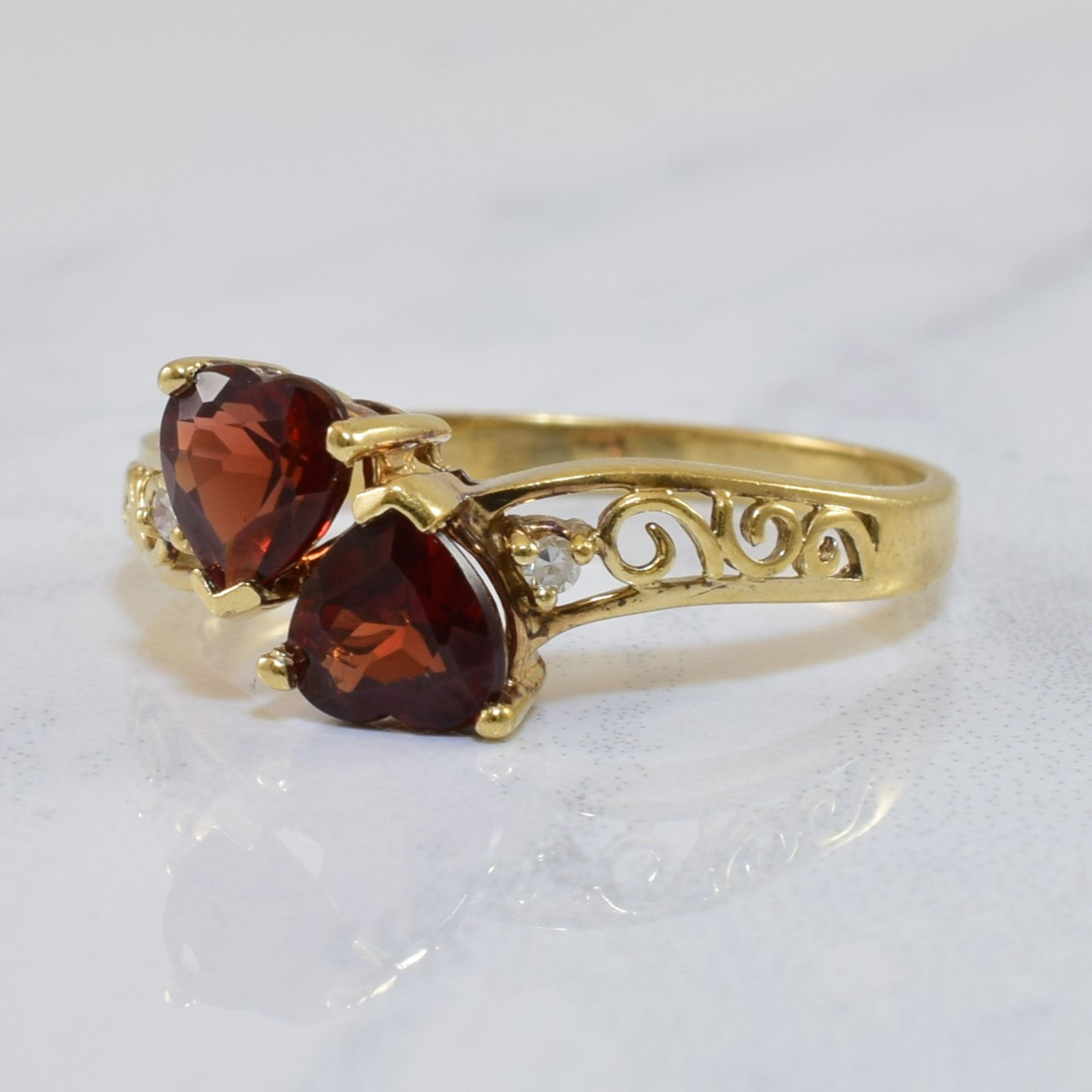 Garnet & Diamond Double Heart Ring | 1.40ctw, 0.02ctw | SZ 6.75 |